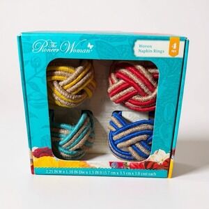 The Pioneer Woman Woven Napkin Rings Set of 4 Nautical Rope Knot Design NEW